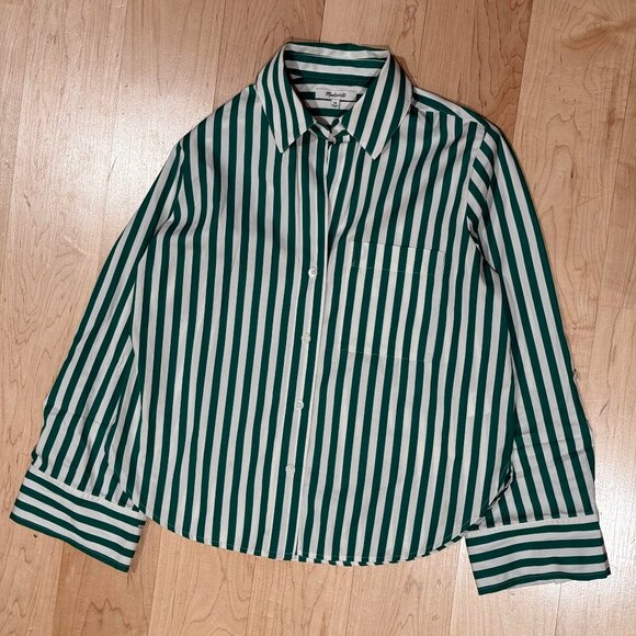 Madewell Easy Y-Neck Button-Up Shirt in Verdant Green XS - Picture 7 of 9